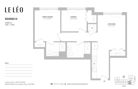Floor plan for 2 beds, 2 baths, 868 sqft